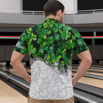 Bowling Shirts For Men custom Green clover white bowling camo St Patrick Day Bowling attire for mens NQS9501