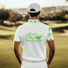 Load image into Gallery viewer, Green argyle pattern Mens golf polo shirts custom peace love golf team jerseys, golf attire for men NQS9505