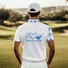 Load image into Gallery viewer, Blue argyle pattern Mens golf polo shirts custom peace love golf team jerseys, golf attire for men NQS9506