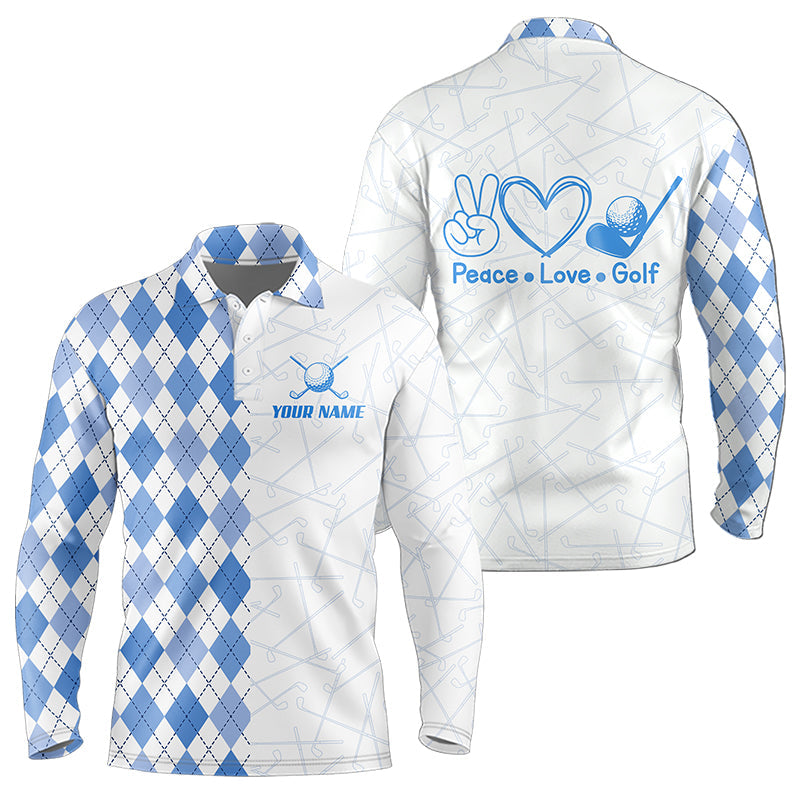 Blue argyle pattern Mens golf polo shirts custom peace love golf team jerseys, golf attire for men NQS9506