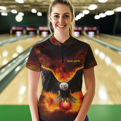 Personalized Flame Eagle Custom Bowling Team Shirts For Women, Fire Eagle Bowling League Jersey NQS9512