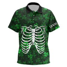 Load image into Gallery viewer, Green shamrock pattern Skeleton Kid Golf Polo Shirts custom St Patrick Day golf attire for kid NQS9513