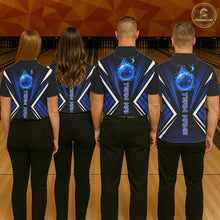 Load image into Gallery viewer, Black and Blue Flame Bowling Shirts For Women, Team Bowling Shirts Custom bowling attire for ladies NQS11634