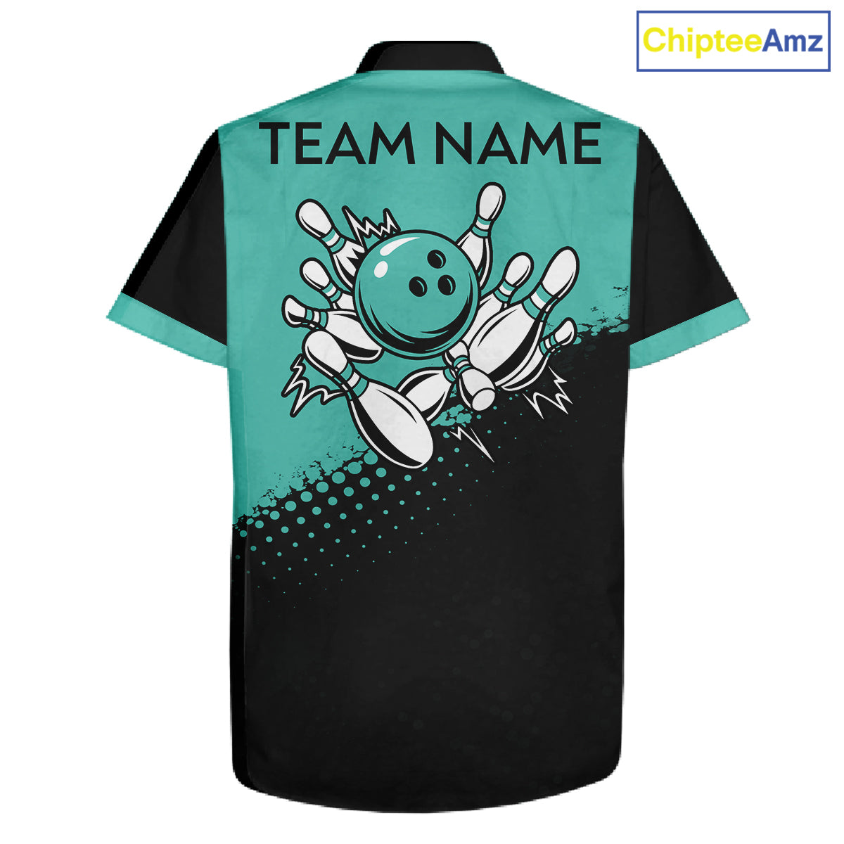 Black and Turquoise Retro Button-up Bowling Shirts, Vintage Team Bowling Shirts Custom NQS11635