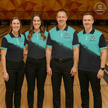 Load image into Gallery viewer, Black and Turquoise Retro Bowling Shirts For Women, Vintage Team Bowling Shirts Custom NQS11635