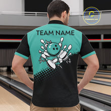 Load image into Gallery viewer, Black and Turquoise Retro Bowling Shirts For Men, Vintage Team Bowling Shirts Custom NQS11635