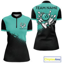 Load image into Gallery viewer, Black and Turquoise Retro Bowling Shirts For Women, Vintage Team Bowling Shirts Custom NQS11635