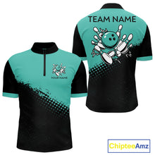 Load image into Gallery viewer, Black and Turquoise Retro Bowling Shirts For Men, Vintage Team Bowling Shirts Custom NQS11635