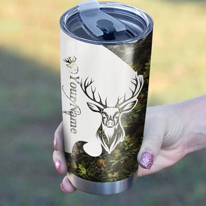 Deer Hunting Tattoo Green Camo Customize name Tumbler Cup Personalized Hunting gift for Hunter - NQS217