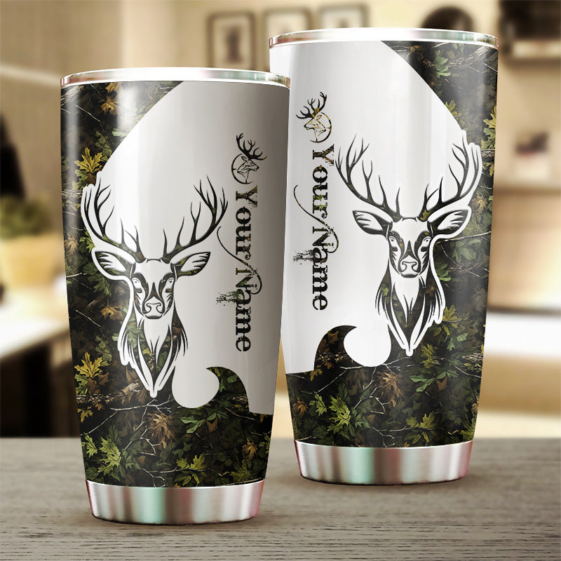 Deer Hunting Tattoo Green Camo Customize name Tumbler Cup Personalized Hunting gift for Hunter - NQS217