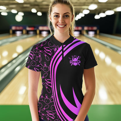 Black Women bowling shirts Custom Pink neon team league bowling jerseys, gifts for bowlers NQS9668