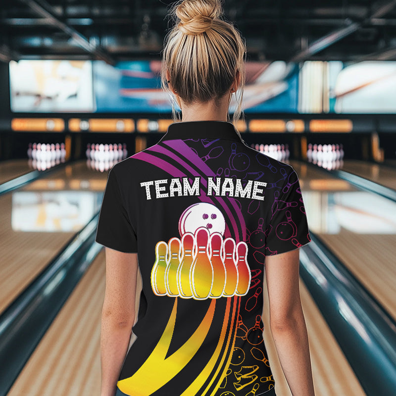 Black Women bowling shirts Custom Colorful neon team league bowling jerseys, gifts for bowlers NQS9669