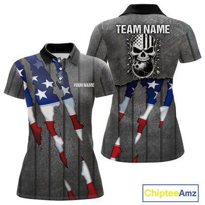 American Flag metal pattern Skull Bowling Shirts For Women Custom patriotic Bowling Team Jerseys NQS11734