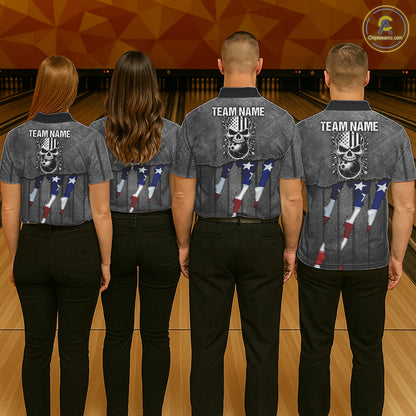 American Flag metal pattern Skull Bowling Shirts For Men Custom patriotic Bowling Team Jerseys NQS11734