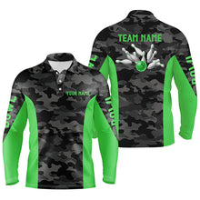 Load image into Gallery viewer, Men bowling Polo, Quarter Zip shirts Custom gray camo Bowling Team League Jerseys | Green NQS7605