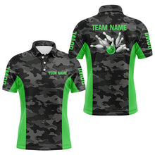 Load image into Gallery viewer, Men bowling Polo, Quarter Zip shirts Custom gray camo Bowling Team League Jerseys | Green NQS7605