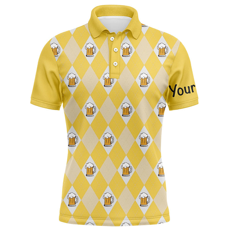 Yellow argyle plaid beer pattern Mens golf polo shirts custom golf attire for men, men's golf apparel NQS7812