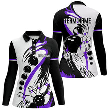 Load image into Gallery viewer, Black and white retro bowling league jerseys custom Women Bowling Shirts, gifts for bowlers | Purple NQS8228