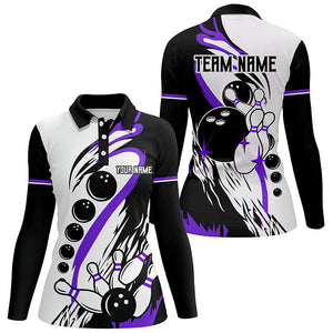 Black and white retro bowling league jerseys custom Women Bowling Shirts, gifts for bowlers | Purple NQS8228