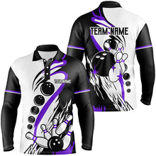 Load image into Gallery viewer, Black and white retro bowling league jerseys custom Men Bowling Shirts, gifts for bowlers | Purple NQS8228