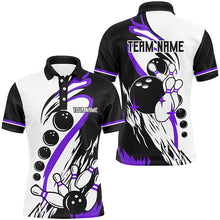 Load image into Gallery viewer, Black and white retro bowling league jerseys custom Men Bowling Shirts, gifts for bowlers | Purple NQS8228