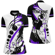 Load image into Gallery viewer, Black and white retro bowling league jerseys custom Women Bowling Shirts, gifts for bowlers | Purple NQS8228