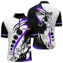 Load image into Gallery viewer, Black and white retro bowling league jerseys custom Men Bowling Shirts, gifts for bowlers | Purple NQS8228