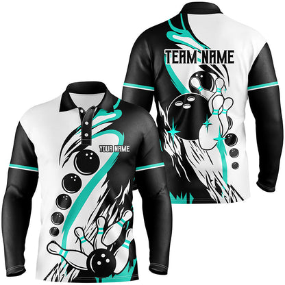 Black and white retro bowling league jerseys custom Men Bowling Shirts, gifts for bowlers | Turquoise NQS8229
