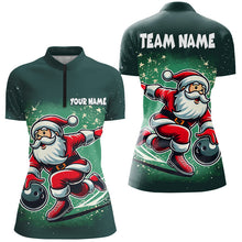 Load image into Gallery viewer, Funny Green Santa Bowling polo, quarter zip shirt for Women Custom bowling uniforms Christmas jerseys NQS8685