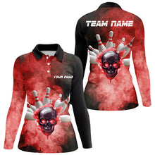 Load image into Gallery viewer, Black and Red Smoke Skull Bowling Jersey For Women Custom Bowling Polo, Quarter zip shirt Team Bowlers NQS8687