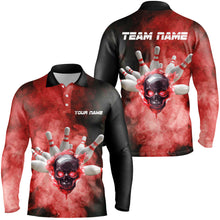 Load image into Gallery viewer, Black and Red Smoke Skull Bowling Jersey For Men Custom Bowling Polo, Quarter zip shirt Team Bowlers NQS8687