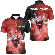 Load image into Gallery viewer, Black and Red Smoke Skull Bowling Jersey For Men Custom Bowling Polo, Quarter zip shirt Team Bowlers NQS8687