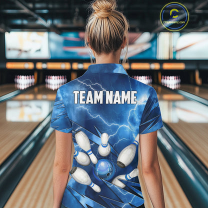 Blue Lightning Thunder Bowling Shirts For Women Custom Bowling Team League Jersey, Gift For Bowlers NQS10860