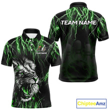 Load image into Gallery viewer, Black and Green Lightning Thunder Lion Bowling Shirt For Men Custom Lion Bowling Team Jerseys NQS11044