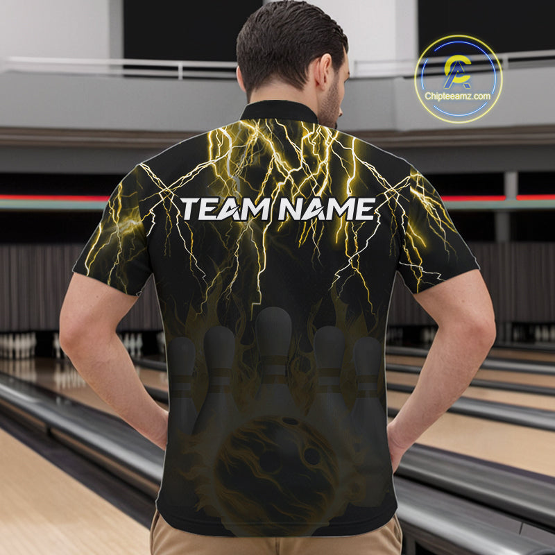 Black and Yellow Lightning Thunder Lion Bowling Shirt For Men Custom Lion Bowling Team Jerseys NQS11045