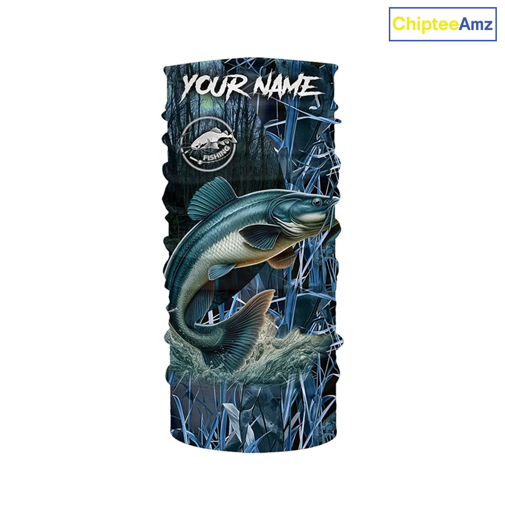 Catfish fishing blue camouflage fishing clothing Custom UV protection performance fishing shirt NQS2614