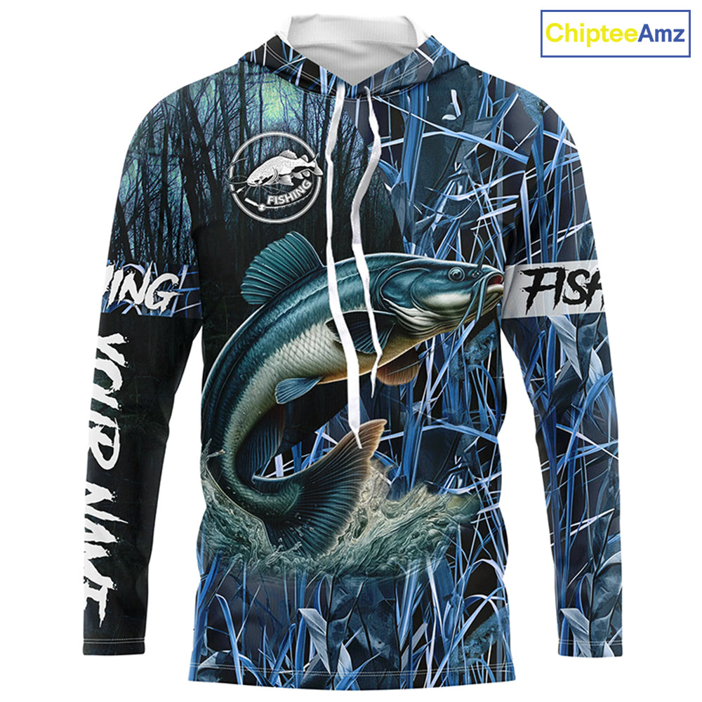 Catfish fishing blue camouflage fishing clothing Custom UV protection performance fishing shirt NQS2614