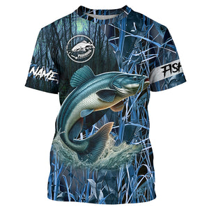 Catfish fishing blue camouflage fishing clothing Custom UV protection performance fishing shirt NQS2614