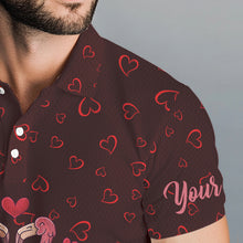 Load image into Gallery viewer, Funny Flamingo red heart pattern Mens golf polo shirts custom Valentine golf tops gifts for him NQS9366