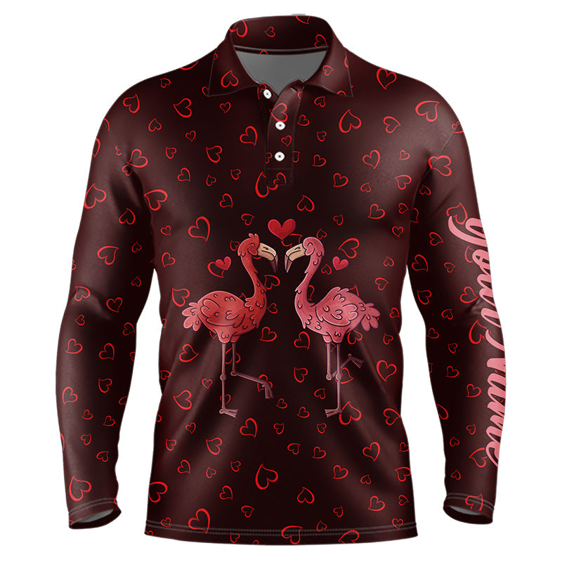 Funny Flamingo red heart pattern Mens golf polo shirts custom Valentine golf tops gifts for him NQS9366