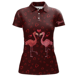 Funny Flamingo red heart pattern matching golf shirt for couple custom his and her Valentine golf tops NQS9366