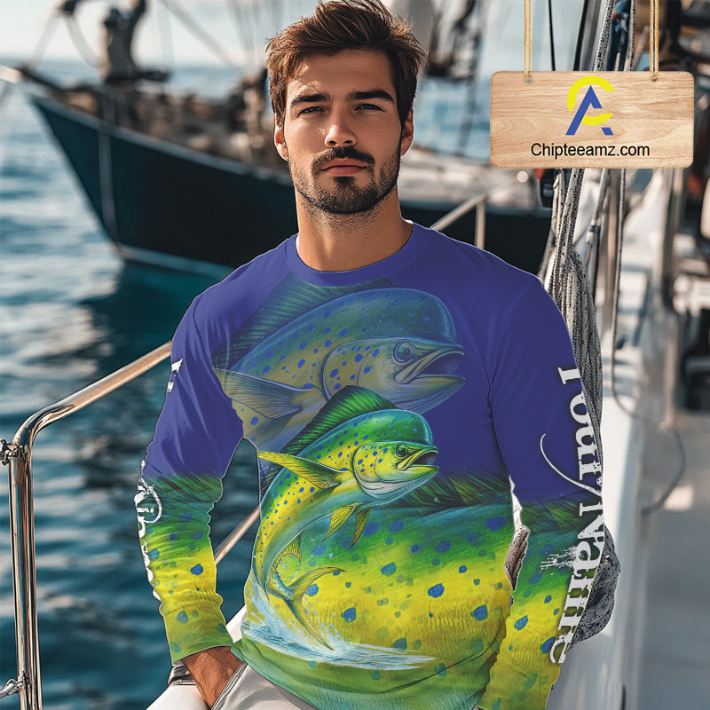 Personalized Mahi Mahi fishing scales blue sun protection fishing shirts, Dorado fishing jerseys NQS11435