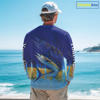 Personalized Marlin fishing scales blue sun protection fishing shirts, Custom Marlin fishing jerseys NQS11436