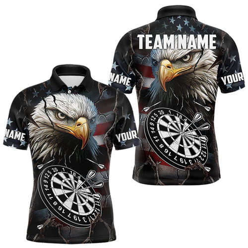 Personalized Eagle American flag Dart Polo, Quarter Zip Shirt for Men Custom Patriotic Darts Jersey NQS9521