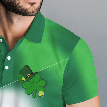 Mens golf polo shirt custom name white and green shamrock St Patrick day golf shirts, golfing gifts NQS9676