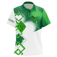 Load image into Gallery viewer, Kid golf polo shirt custom name white and green shamrock St Patrick day golf shirts, golfing gifts NQS9676