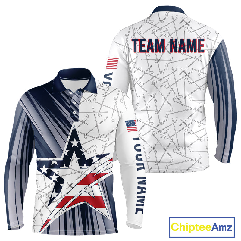 Personalized Red, White and Blue American Flag Star Golf Camo polo shirts for men, unique golf gifts NQS9960