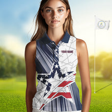 Load image into Gallery viewer, Personalized Red, White and Blue American Flag Star Golf Camo sleeveless polo shirts, unique golf gift NQS9960