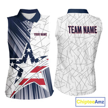 Load image into Gallery viewer, Personalized Red, White and Blue American Flag Star Golf Camo sleeveless polo shirts, unique golf gift NQS9960