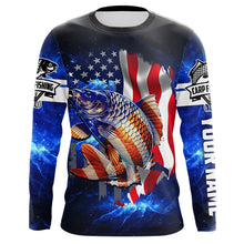 Load image into Gallery viewer, Carp Fishing blue galaxy 3D American Flag patriotic Customize name All over print fishing shirts NQS449
